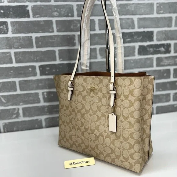 Coach Mollie Tote Bag In Signature Canvas Gold Light Khaki Chalk